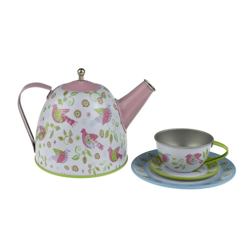 Bird Design Tin Tea Set 15 piece - Image 3