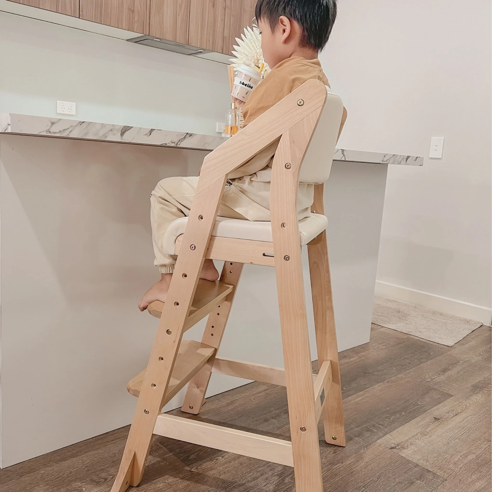 Dine and Grow TODDLER ISLAND CHAIR - White & Varnish - Image 11
