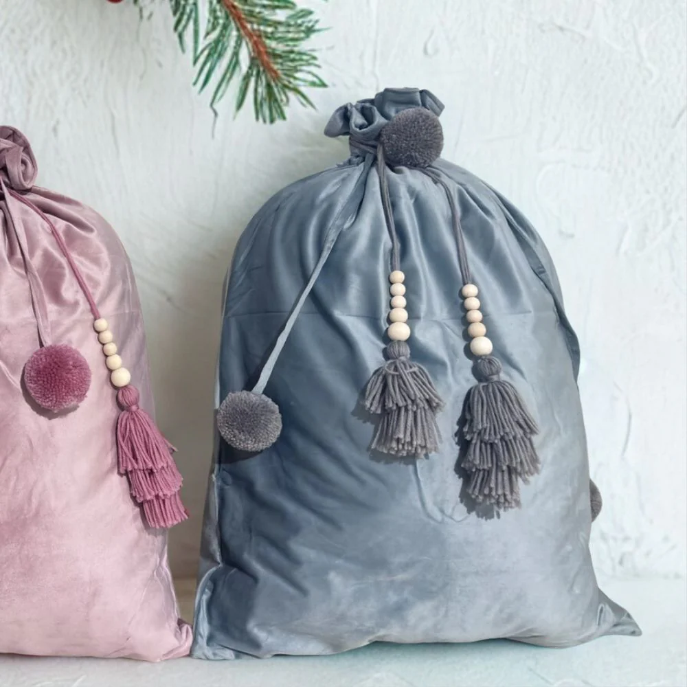 Large Velvet Christmas Gift Bag - French Blue