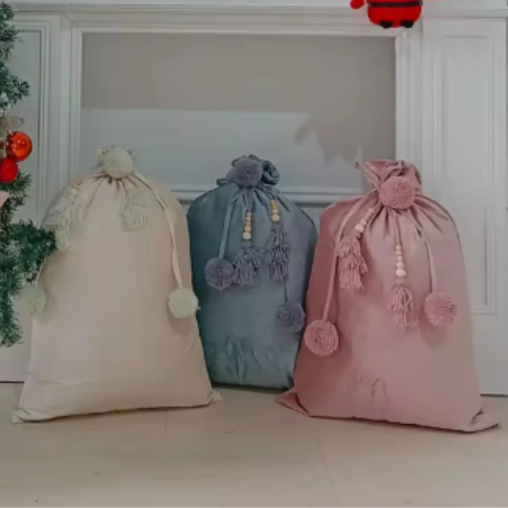 Large Velvet Christmas Gift Bag - Pink - Image 2