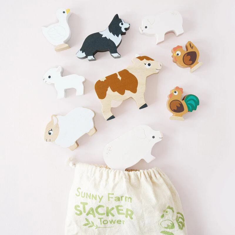 Petilou Farm Stacking Animals & Bag